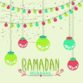 دانلود فانوس های زیبا سنتی با چراغ رنگی رنگی بر روی ستاره های تزئینی پس زمینه برای جشنواره جامعه مسلمان، مسجد مبارک رمضان