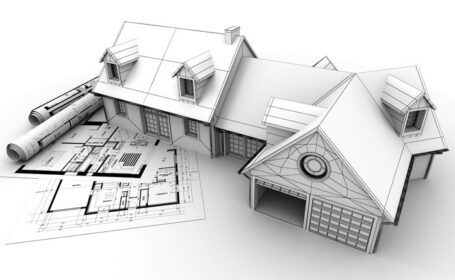 دانلود ارائه 3D از یک پروژه خانه در بالای طرح، نشان دادن مراحل مختلف طراحی