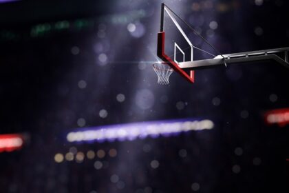 دانلود هوس بسکتبال در نور درخشان در پس زمینه بوکه. تصویر رندر 3D
