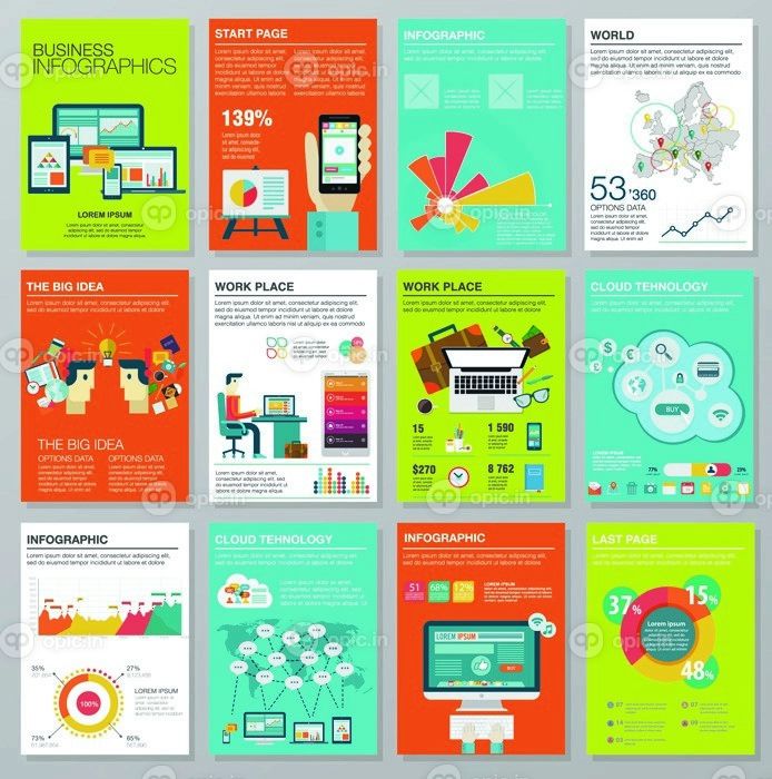 دانلود مجموعه ای از عناصر infographics در سبک کسب و کار مدرن مسطح. تصویر برداری از inf. مدرن