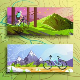 دانلود مجموعه ای زیبا از پرچم رنگارنگ آگهی ها بر روی موضوع دوچرخه سواری کوهستان، دوچرخه سواری. همه موارد با عشق مخصوصا برای یو ایجاد می شوند