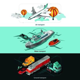 دانلود حمل و نقل آگهی های افقی مجموعه ای با کم پالس ایزومتریک هوا و وسایل نقلیه خاکی جدا شده تصویر برداری
