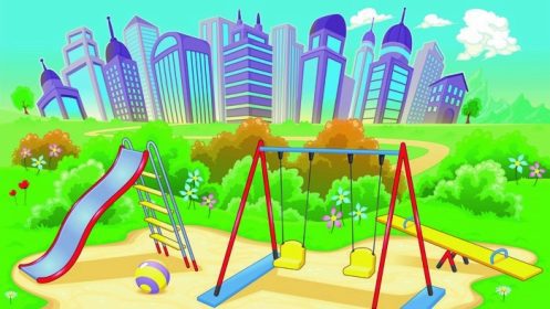 دانلود نمایش در زمین بازی با شهر. تصویر برداری کارتونی