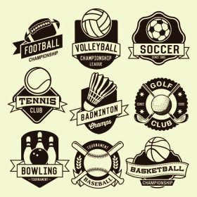 دانلود لوگوهای ورزشی مجموعه. عناصر طراحی ورزشی، آرم ها، نشان ها، برچسب ها، آیکون ها و اشیاء