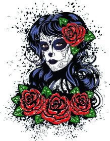 دانلود دختر گل سرخ قهوه ای با گل رز برای روز مرده (Dia de los Muertos)