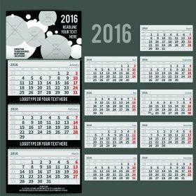 دانلود تقویم بردار 2016 – برنامه ریز برای سه ماه شامل فضای برای عکس و متن شما در سبک حباب سیاه و سفید می شود