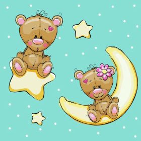 دانلود کارت ولنتاین با دوستداران تدی خرس در ماه و ستاره
