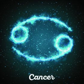 دانلود علامت زودیاک انتزاعی انتزاعی سرطان در یک پس زمینه آبی تیره از فضا با ستارگان درخشان. سحابی در ف