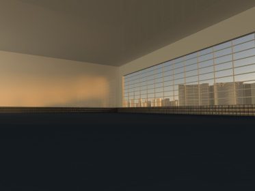 دانلود آپارتمان سفید با پنجره به آسمان خراش 3D رندر