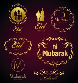 دانلود مجموعه ای از برچسب های طلایی Eid Mubarak