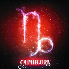 دانلود علامت زودیاک انتزاعی انتزاعی Capricorn در یک پس زمینه قرمز تیره از فضا با درخشان است