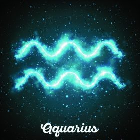 دانلود علامت زودیاک انتزاعی انتزاعی Aquarius در یک پس زمینه آبی تیره از فضا با ستارگان درخشان. نبول