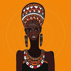 دانلود پرتره زن زیبا آفریقایی. تصویر قومی دست کشیده شده است