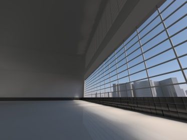 دانلود آپارتمان سفید با پنجره به آسمان خراش 3D رندر