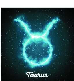 دانلود علامت زودیاک انتزاعی انتزاعی Taurus در پس زمینه آبی از فضا با ستارگان درخشان. سحابی در ف
