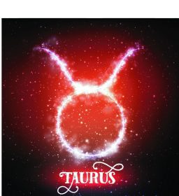 دانلود علامت زودیاک انتزاعی انتزاعی Taurus در یک پس زمینه قرمز تیره از فضا با ستاره درخشان. N