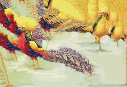 دانلود آبرنگ انتزاعی پرندگان حیوانات فازز در پس زمینه گل