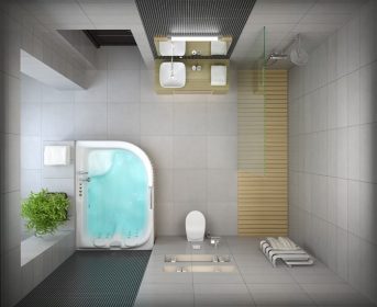 دانلود نمای داخلی طراحی حمام. نمای بالا 3D rendering