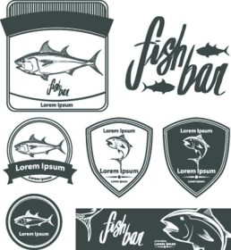 دانلود الگو آرم ماهی، تصویر ساده، مفهوم ماهیگیری، تن، عناصر طراحی، برچسب