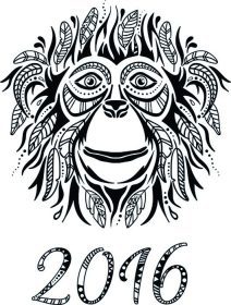 دانلود مبارک سال نو 2016. سال میمون. تصویر برداری. مفید برای طراحی تی شرت، کیسه، کارت پستال، پوستر، خال کوبی، بسته بندی