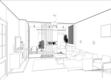 دانلود اتاق نشیمن با منظره چشم انداز، معماری داخلی 3D