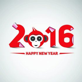 دانلود مبارک سال نو، 2016، با میمون سر – سال میمون، نامه در سبک papercut، طراحی مدرن