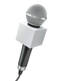 دانلود میکروفون جدا شده بر روی سفید. کارائوکه یا مفهوم خبری. 3d