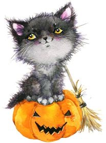 دانلود تعطیلات هالووین جادوگر گربه کمی و کدو تنبل. تصویر زمینه آبرنگ پس زمینه تعطیلات هالووین