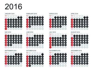 دانلود تقویم سال 2016 در زمینه سفید. تصویر برداری