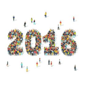دانلود مفهوم جشن سال نو. جمعیت های مردم 2016 رقمی را نمایش می دهد. تصویر بردار سبک انتزاعی بر روی زمینه سفید