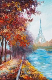 دانلود نقاشی نفتی برج ایفل، فرانسه، چشم انداز پاییزی