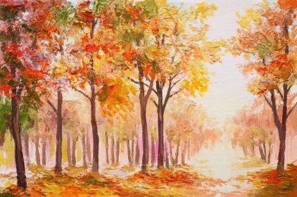 دانلود چشم انداز نقاشی نفت – جنگل پاییز رنگارنگ