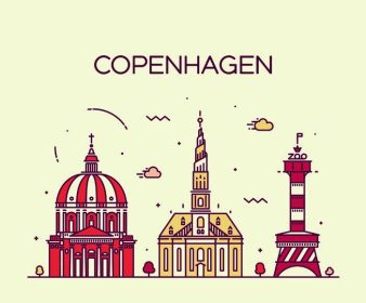 دانلود خط کپنهاگ، منظره ای دقیق. تصویر برداری بردار مدرن، سبک خطی