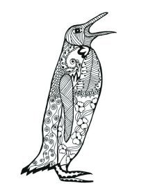 دانلود پنگوئن ناز صفحه رنگ آمیزی ضد استرس بزرگسالان. سیاه سفید دست کشیده doodle حیوانات. بردار الگو الگو.