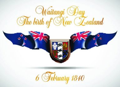 دانلود بنر جشن وکتور با پرچم هاي نيوزلند و کتيبه اي & quot؛ روز Waitangi تولد نيوزلند. 6 فوريه 1840 & quot؛