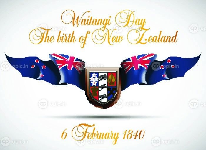 دانلود بنر جشن وکتور با پرچم هاي نيوزلند و کتيبه اي & quot؛ روز Waitangi تولد نيوزلند. 6 فوريه 1840 & quot؛