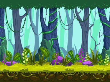 دانلود یکپارچه منظره جنگل بهاری ، که هرگز زمینه پس زمینه طبیعت برداری با لایه های جداگانه برای طراحی بازی را ندارد