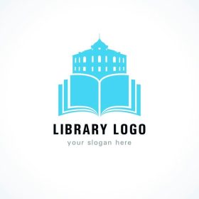 دانلود آرم الگو برای کتابخانه یا کتابفروشی به شکل کتاب با ساختمان کتابخانه. book ساختمان آرم کتابخانه