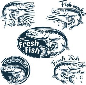 دانلود مجموعه ای از ساخته شده با آرم های بازار ماهی تازه ، برچسب ها و نشان ها برای design شما