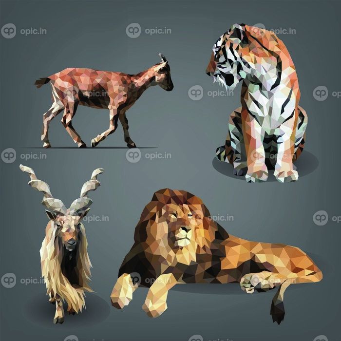 دانلود مجموعه حیوانات به سبک هندسی است. تصویر برداری.پس
