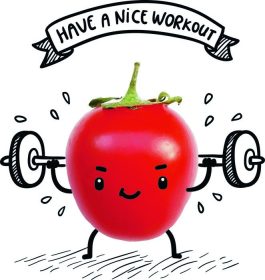 دانلود گوجه فرنگی ناز با استفاده از هالتر وزن سنگین می کند. تصویر بدن سازی خنده دار. سبک زندگی سالم و تصویر ورزشی