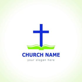 دانلود آرم الگو برای کلیسا به شکل صلیب با کتاب مقدس سبز. کلیسای متقابل کتاب مقدس logo