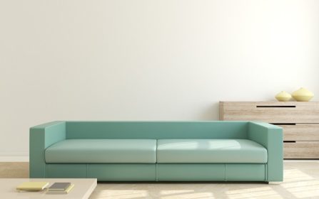 دانلود فضای داخلی اتاق نشیمن مدرن با نیمکت آبی. ارائه 3 بعدی