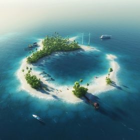 دانلود جزیره خصوصی جزیره گرمسیری تابستانی بهشت ​​با انرژی توربین های بادی و خانه های ییلاقی