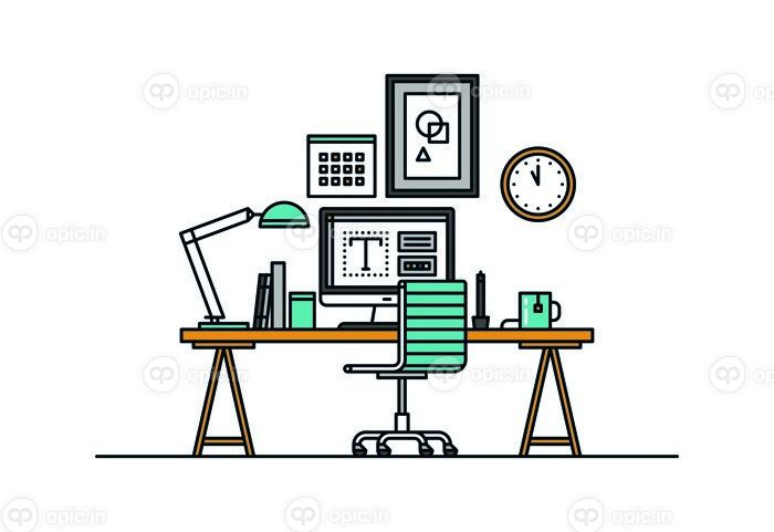 دانلود طراحی تخت نازک فضای کار طراح مدرن با کامپیوتر رومیزی ، محل کار توسعه دهنده ، ar
