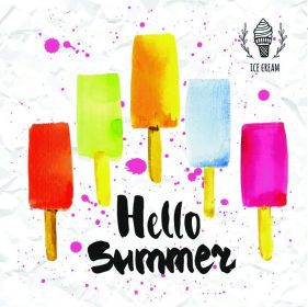 دانلود تصویر برداری با بستنی روی چوب. پوستر با عبارت سلام تابستان. doodlin آبرنگ
