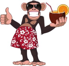 دانلود تصویر برداری ، شامپانزه که یک کوکتل را در دست دارد و لبخند می زند