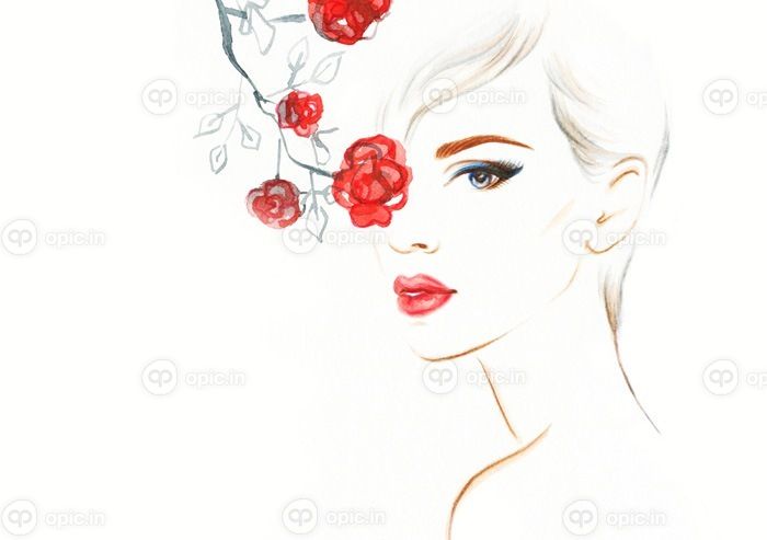 دانلود پرتره زنانه با گل .آبرنگ انتزاعی .فایل مد روز_001