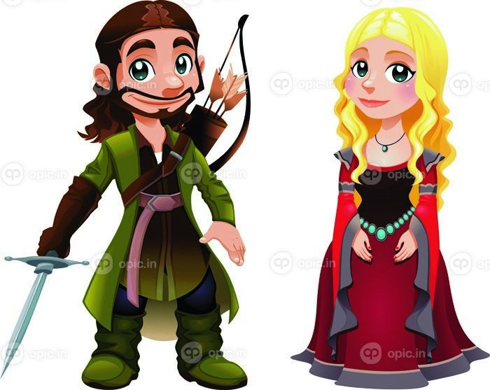 دانلود شوالیه و پرنسس زوج قرون وسطایی. کارتونی وکتور شخصیت جدا شده