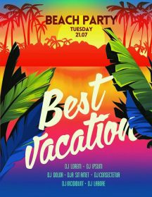 دانلود پوستر وکتور تابستان غروب آفتاب مهمانی ساحل